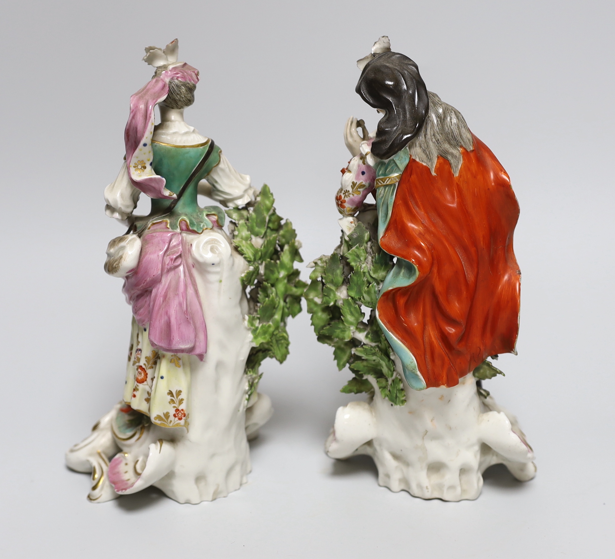 Two 18th century Derby ceramic musicians, 21cm